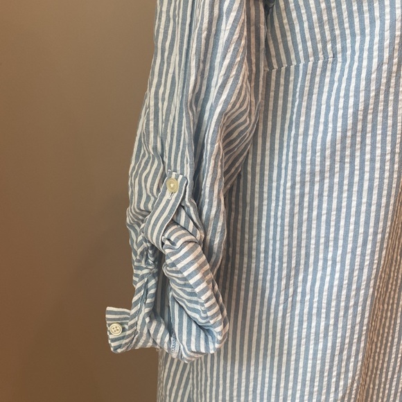 Ann Taylor Loft NWT midi dress long sleeve lightweight pinstripe seersucker - Picture 4 of 12